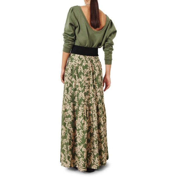 BA&SH Tally Botanical-print High-rise Woven Maxi Skirt in Green Size 0 | XS - Picture 3 of 13